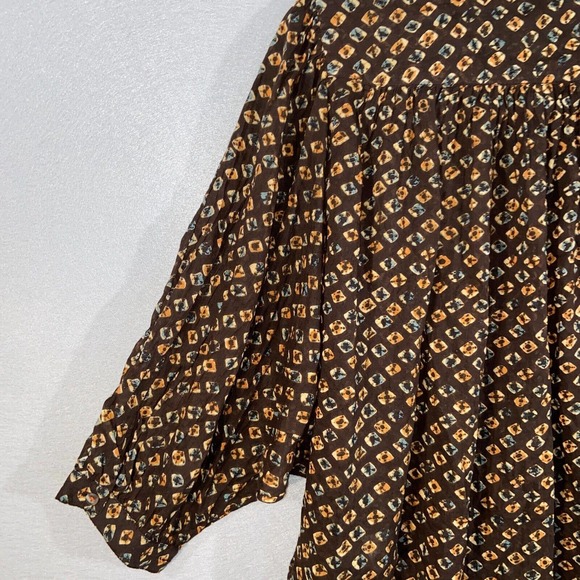 Anthropologie Button Up Womens Large Brown Polka Dot Kimono 3/4 Sleeve Casual - Picture 12 of 16
